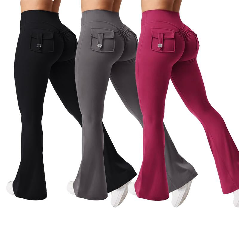 Dey Yoga High Waist Tummy Control Flare Leggings Flare Leggings with Pockets for Women Scrunch Butt Lifting Gym Yoga Pants Casual Comfy Breathable Skinny Pants for Yoga Gym Workout Running, Ladies Sportswear for All Seasons Stylish Activewear Leggings
