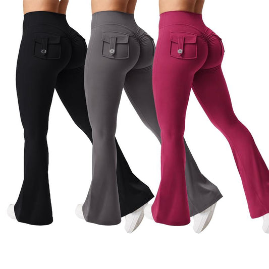 Dey Yoga High Waist Tummy Control Flare Leggings Flare Leggings with Pockets for Women Scrunch Butt Lifting Gym Yoga Pants Casual Comfy Breathable Skinny Pants for Yoga Gym Workout Running, Ladies Sportswear for All Seasons Stylish Activewear Leggings