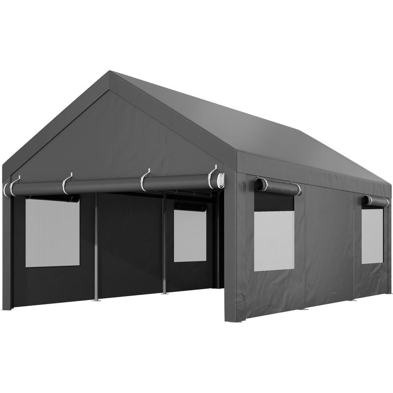 Walsunny Carport 10X20Ft Outdoor Car Canopy Portable Garage, Heavy Duty Shed Tent Port with Roll-Up Ventilated Windows & Removable Sidewalls Shelter Storage Vehicle Party Moisture Prevention