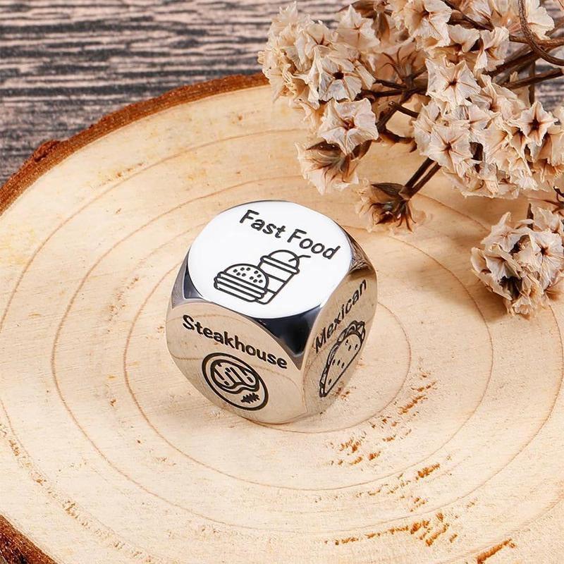 Food Decision Dice Decider & Yes/No Coin, 1 Set Creative Stainless Steel Dice with Gift Box, Party Favors for Men & Women, Gift for Friend