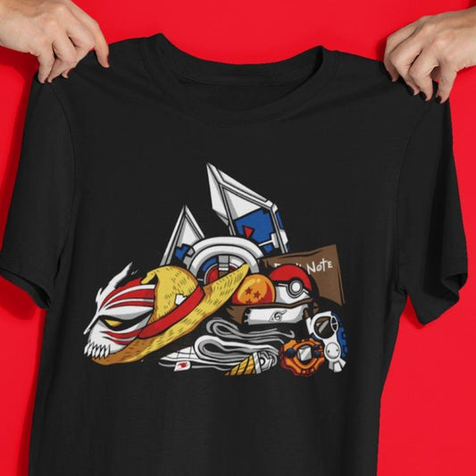 Cartoon Japanese Manga Black Tshirt , One Piece, Dragon Ball, Pokemon- Menswear