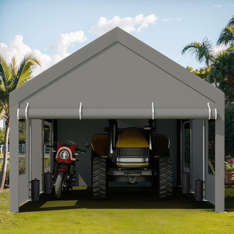 Walsunny Carport 10X20Ft Outdoor Car Canopy Portable Garage, Heavy Duty Shed Tent Port with Roll-Up Ventilated Windows & Removable Sidewalls Shelter Storage Vehicle Party Moisture Prevention