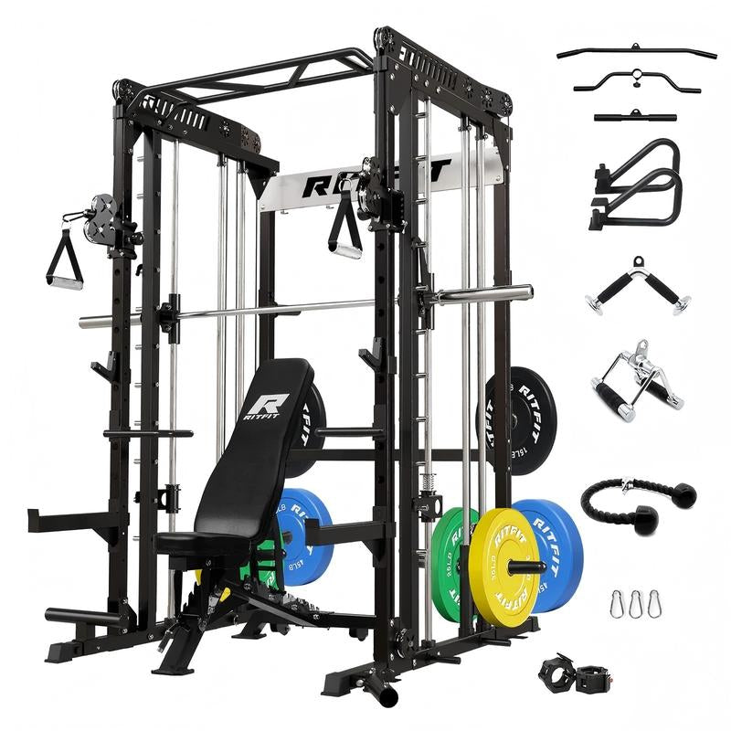 RITFIT M1 2.0 Multi-Functional Smith Machine with Powerful Storage System & Smooth Cable Crossover System for Home Gym Workouts
