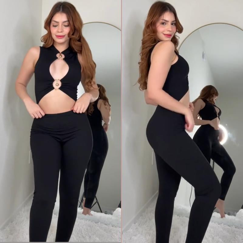 SHAPESHE Black Sleeveless Jumpsuits for Women One Piece Bodysuit Full Body Stylish Activewear Sports Outfits