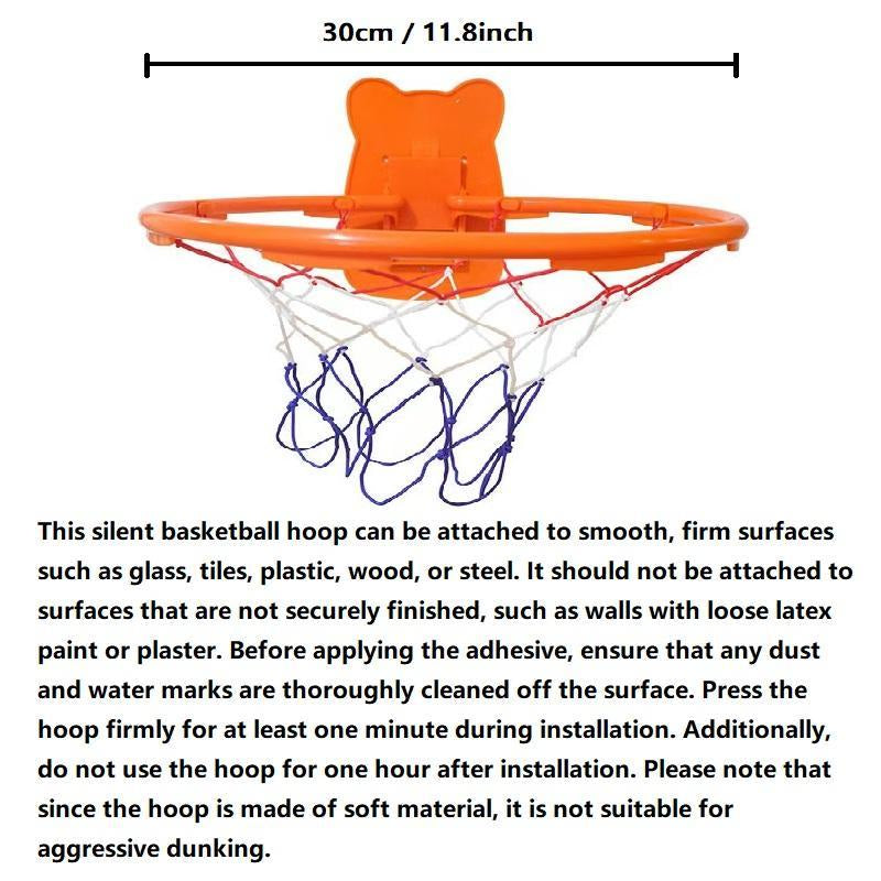 Quiet Indoor Silicone Ball Set, Noiseless Basketball with Basket for Silent Play, Noisless Basketball, Silent Basketball Hoop ( Mount on Smooth Secure Surfaces like Glass, Tile, Wood, Metal; Do Not Mount on Unstable Walls Such as Latex-Painted Surfaces)
