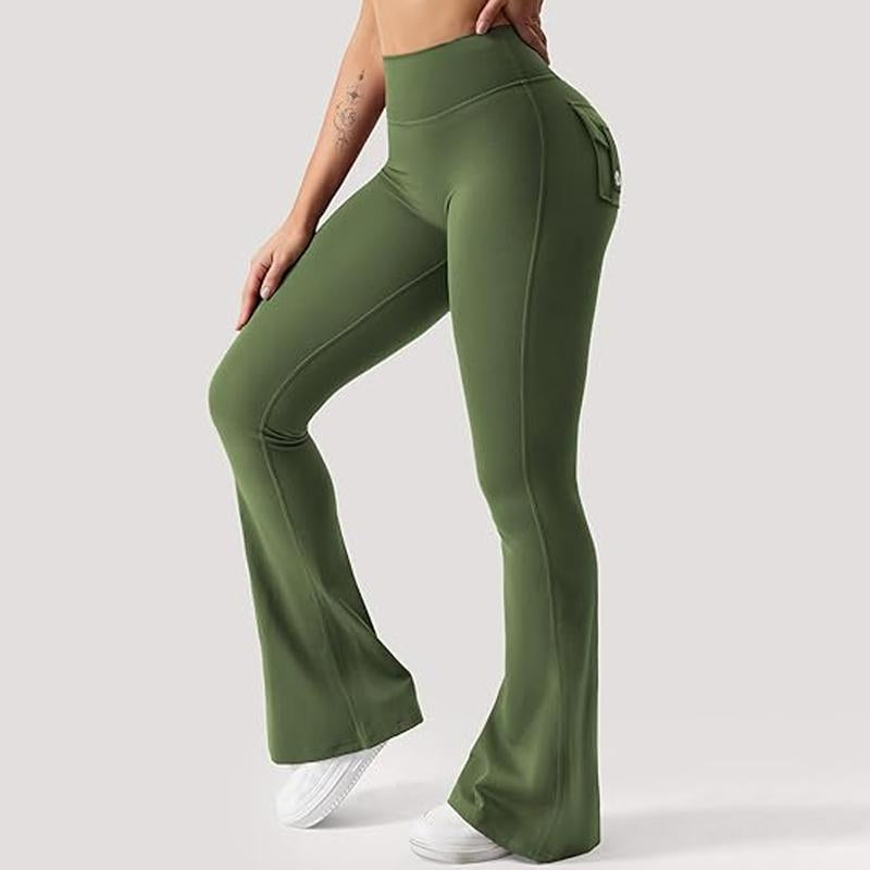 Dey Yoga High Waist Tummy Control Flare Leggings Flare Leggings with Pockets for Women Scrunch Butt Lifting Gym Yoga Pants Casual Comfy Breathable Skinny Pants for Yoga Gym Workout Running, Ladies Sportswear for All Seasons Stylish Activewear Leggings