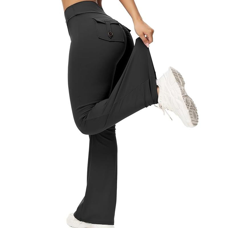 Dey Yoga High Waist Tummy Control Flare Leggings Flare Leggings with Pockets for Women Scrunch Butt Lifting Gym Yoga Pants Casual Comfy Breathable Skinny Pants for Yoga Gym Workout Running, Ladies Sportswear for All Seasons Stylish Activewear Leggings