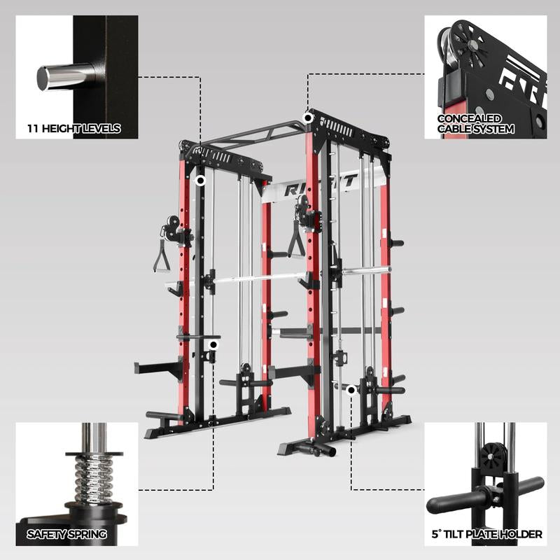 RITFIT M1 2.0 Multi-Functional Smith Machine with Powerful Storage System & Smooth Cable Crossover System for Home Gym Workouts