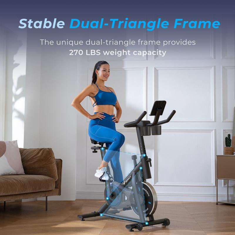 MERACH Exercise Bike for Home, Stationary Bike with Enhanced Electronic LED, Silent Belt Drive and Comfortable Seat Cushion for Home Cardio Workout, Dealsforyoudays