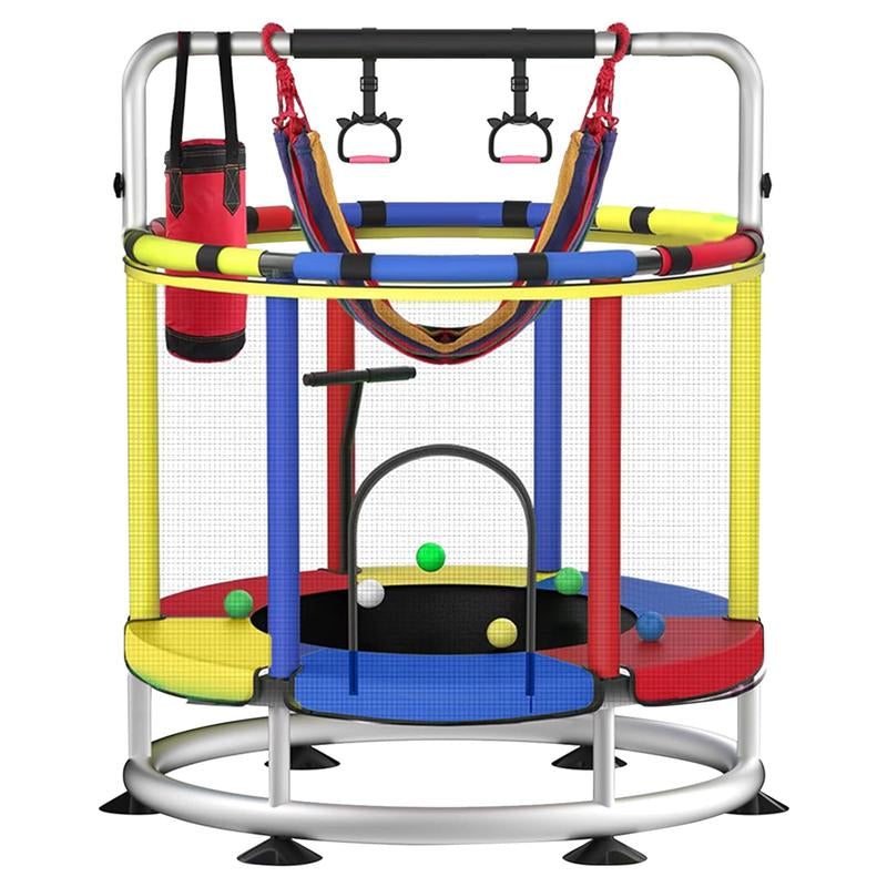 Trampoline for Kids with Basketball Hoop, 55" Toddler Trampoline Indoor & Outdoor, 440Lbs Capacity Baby Trampoline with Enclosure, No-Gap Safe Design,,Swing,Sandbag,Ring,Ocean Balls,Gifts for Boys&Girls,