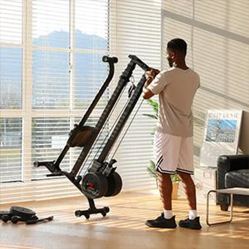 TOUSAINS Foldable Cable & Row Machine, 330LBS Strength, Back Exercise, LAT Tower and LAT Row Cable Machine for Home Gym Dumbbell Clamps