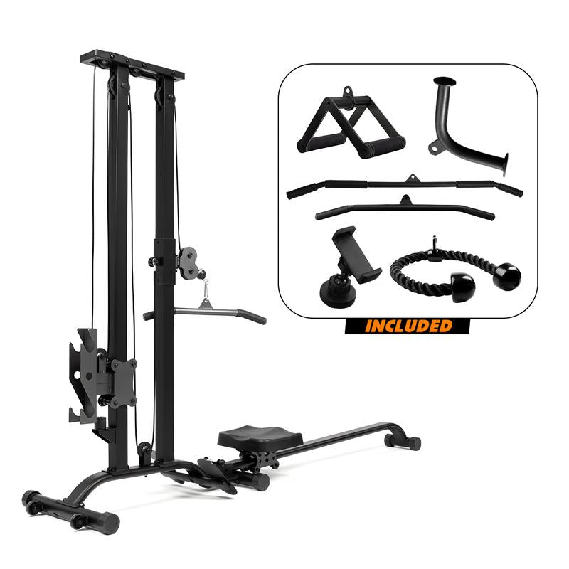 TOUSAINS Foldable Cable & Row Machine, 330LBS Strength, Back Exercise, LAT Tower and LAT Row Cable Machine for Home Gym Dumbbell Clamps