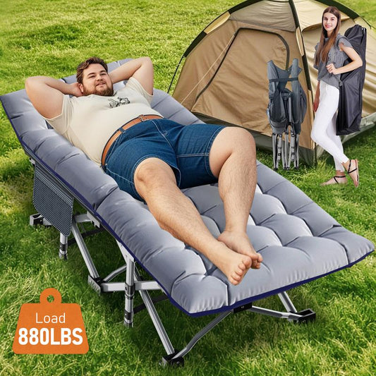 Naudacaa Folding Camping Cot with 2-Sided Mattress – Heavy-Duty, Portable Guest Bed for Camping, Travel, Outdoor & Indoor Use, Supports up to 880 Lbs