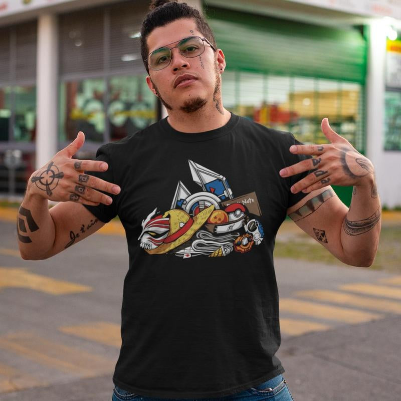 Cartoon Japanese Manga Black Tshirt , One Piece, Dragon Ball, Pokemon- Menswear