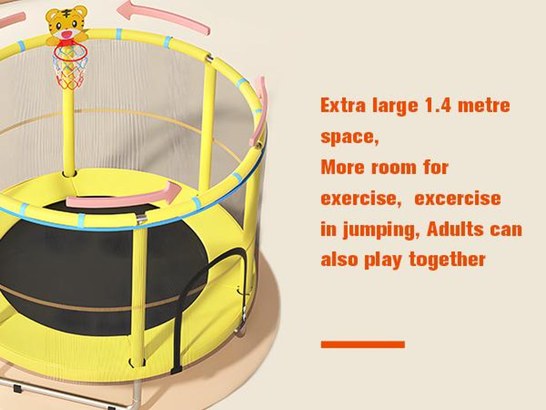 Kids Outdoor Trampoline 55’ Toddler Trampoline for Kids, Indoor Outdoor Trampoline with Enclosure Net, Adjustable Gymnastic Poles, Basketball Frame,Spring Free Trampoline Sports Fun Safety Mini