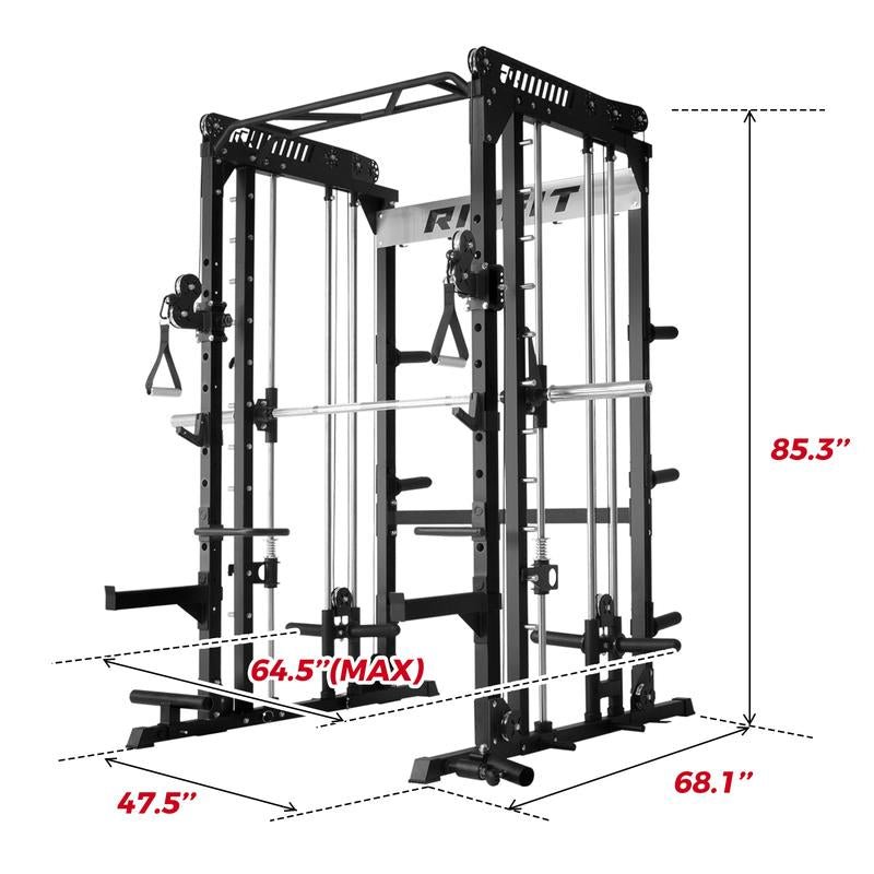 RITFIT M1 2.0 Multi-Functional Smith Machine with Powerful Storage System & Smooth Cable Crossover System for Home Gym Workouts