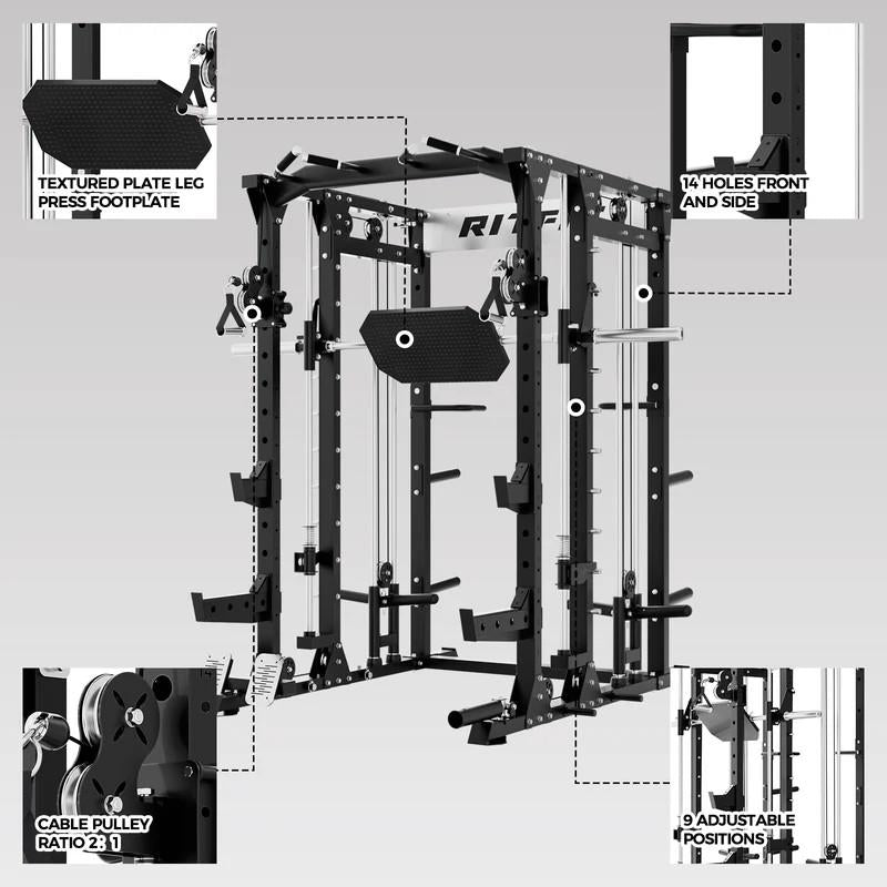 Ritfit BUFFALO Multifunctional Smith Machine with Lat Pull down and Cable Crossover for Versatile Strength Training