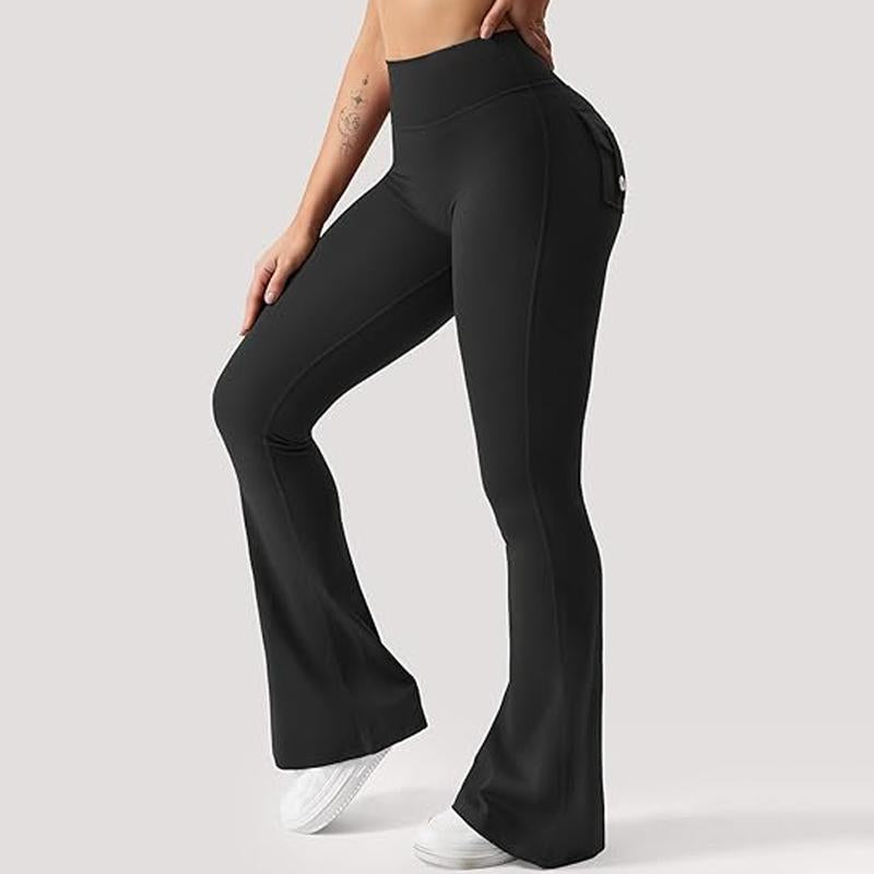 Dey Yoga High Waist Tummy Control Flare Leggings Flare Leggings with Pockets for Women Scrunch Butt Lifting Gym Yoga Pants Casual Comfy Breathable Skinny Pants for Yoga Gym Workout Running, Ladies Sportswear for All Seasons Stylish Activewear Leggings