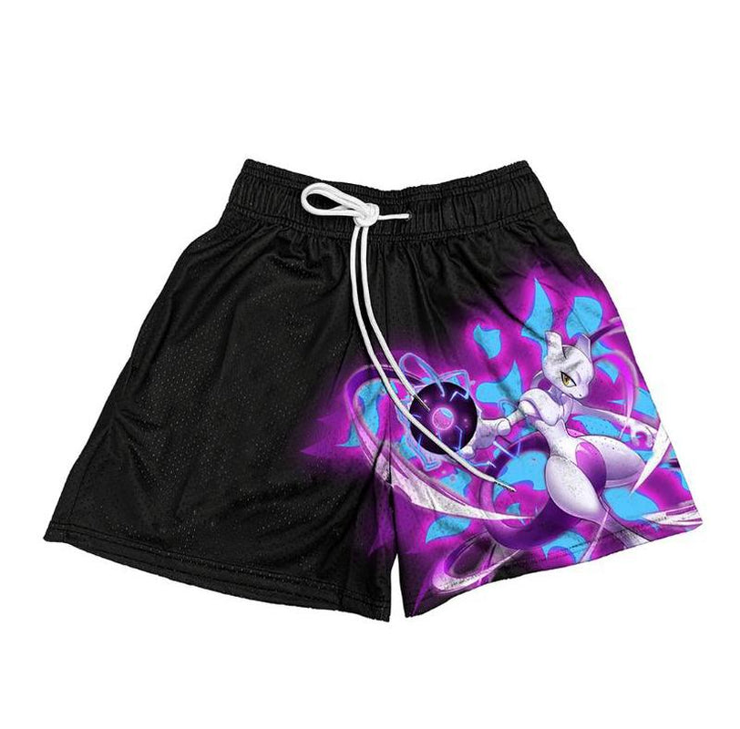 Mewtwo Pokemon Men'S Shorts Workout Sport Knee Pants with Pockets Athletic Summer Shorts