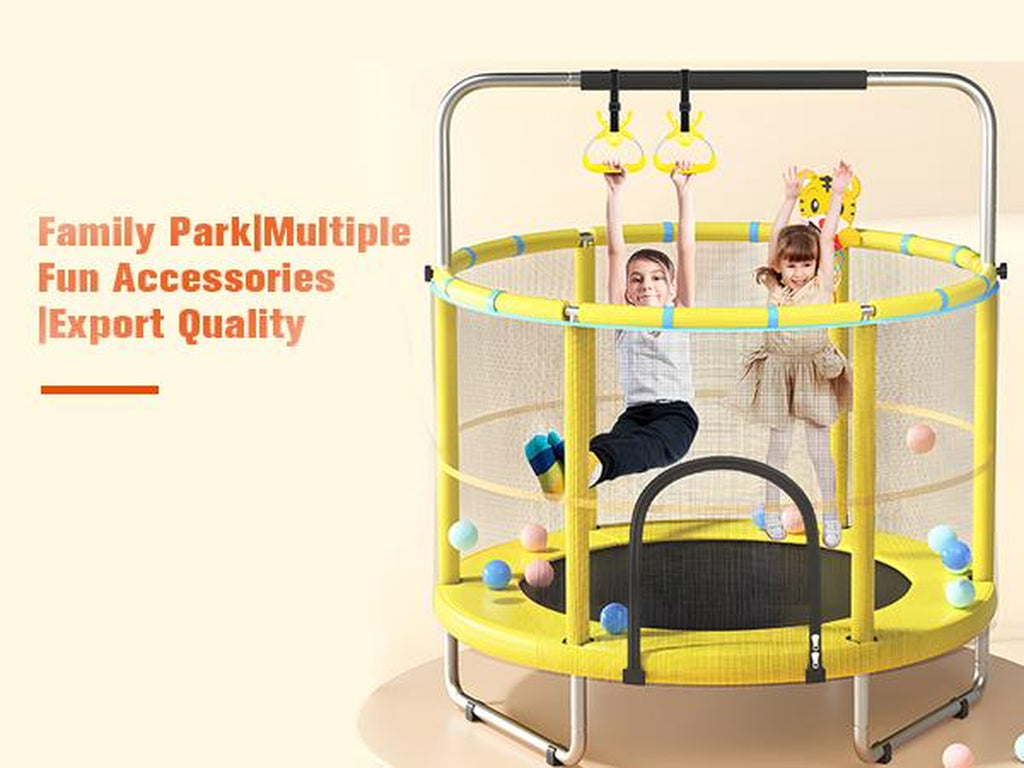Kids Outdoor Trampoline 55’ Toddler Trampoline for Kids, Indoor Outdoor Trampoline with Enclosure Net, Adjustable Gymnastic Poles, Basketball Frame,Spring Free Trampoline Sports Fun Safety Mini