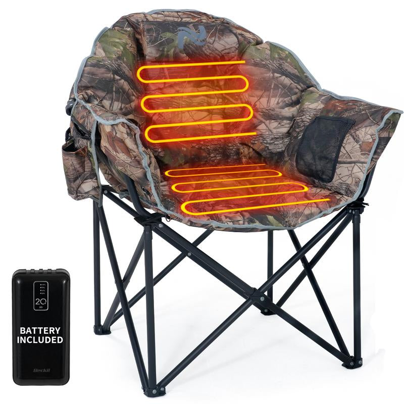 MOPHOTO Heated Camping Chair with Battery, Portable Oversized Heated Folding Chairs, Outdoor Padded Heating Lawn Chair Patio Lounge Chairs for Adults