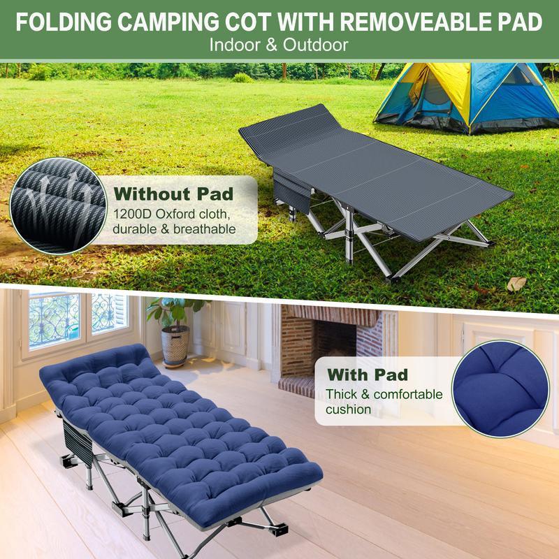 Naudacaa Folding Camping Cot with 2-Sided Mattress – Heavy-Duty, Portable Guest Bed for Camping, Travel, Outdoor & Indoor Use, Supports up to 880 Lbs