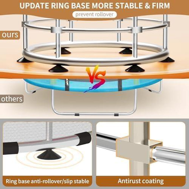 Trampoline for Kids with Basketball Hoop, 55" Toddler Trampoline Indoor & Outdoor, 440Lbs Capacity Baby Trampoline with Enclosure, No-Gap Safe Design,,Swing,Sandbag,Ring,Ocean Balls,Gifts for Boys&Girls,