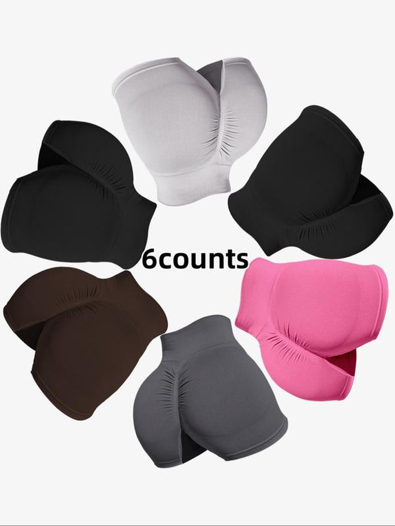 Women'S 6Pcs Solid High Waist Sports Gym Shorts, Breathable Comfortable Seamless High Stretch Skinny Shorts, Ladies Sportswear for Indoor Outdoor Wear