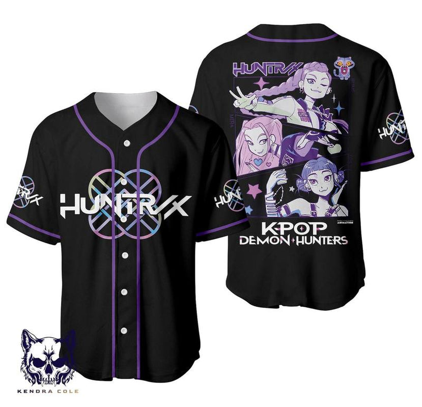 Demon Hunters Huntrix Baseball Jersey – Kpop Anime Streetwear Shirt, Custom Name, K-Pop Demon Hunter Cosplay Top