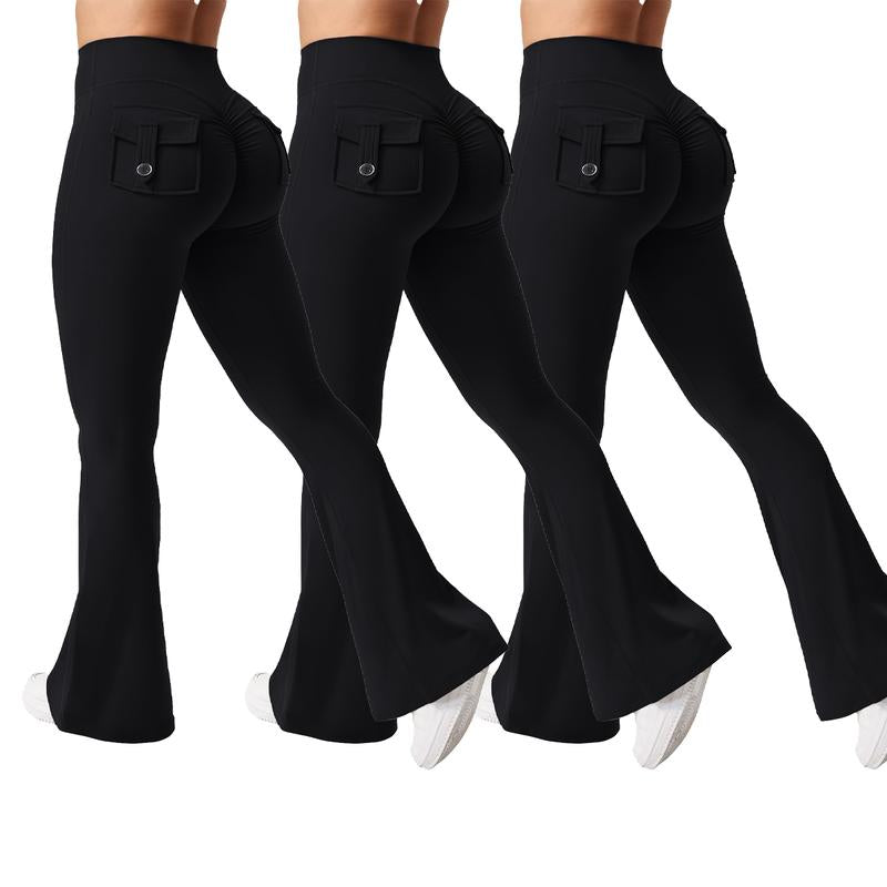 Dey Yoga High Waist Tummy Control Flare Leggings Flare Leggings with Pockets for Women Scrunch Butt Lifting Gym Yoga Pants Casual Comfy Breathable Skinny Pants for Yoga Gym Workout Running, Ladies Sportswear for All Seasons Stylish Activewear Leggings
