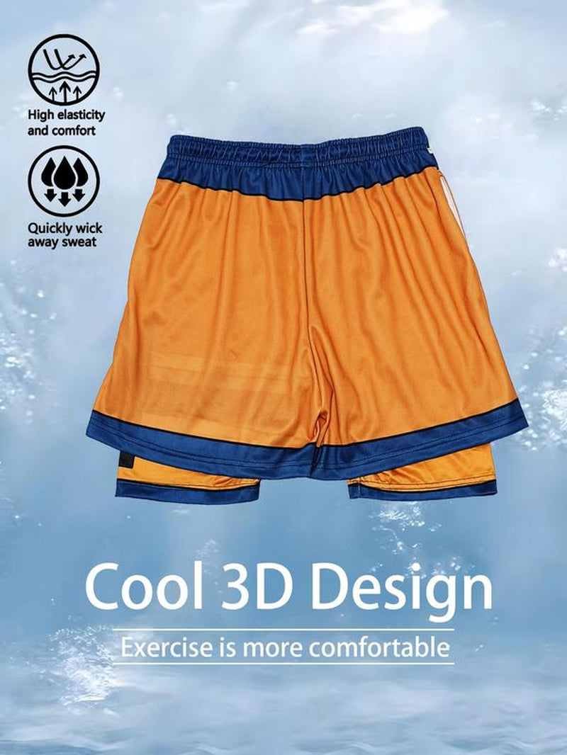 Men'S 2 in 1 Contrast Binding Drawstring Waist Sports Shorts, Gym Shorts, Regular Fit Sporty Pocket Design Shorts for Summer, Men'S Sport & Outdoor Clothing for Running, Gym Shorts, Workout Shorts