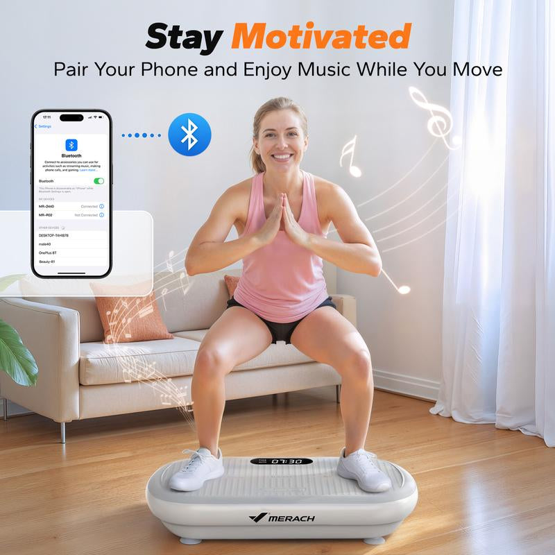 MERACH High-Power Vibration Plate Exercise Machine,440Lbs Weight Capacity, Bluetooth Remote Control, 4 Workout Modes for Home Gym Fitness Equipment