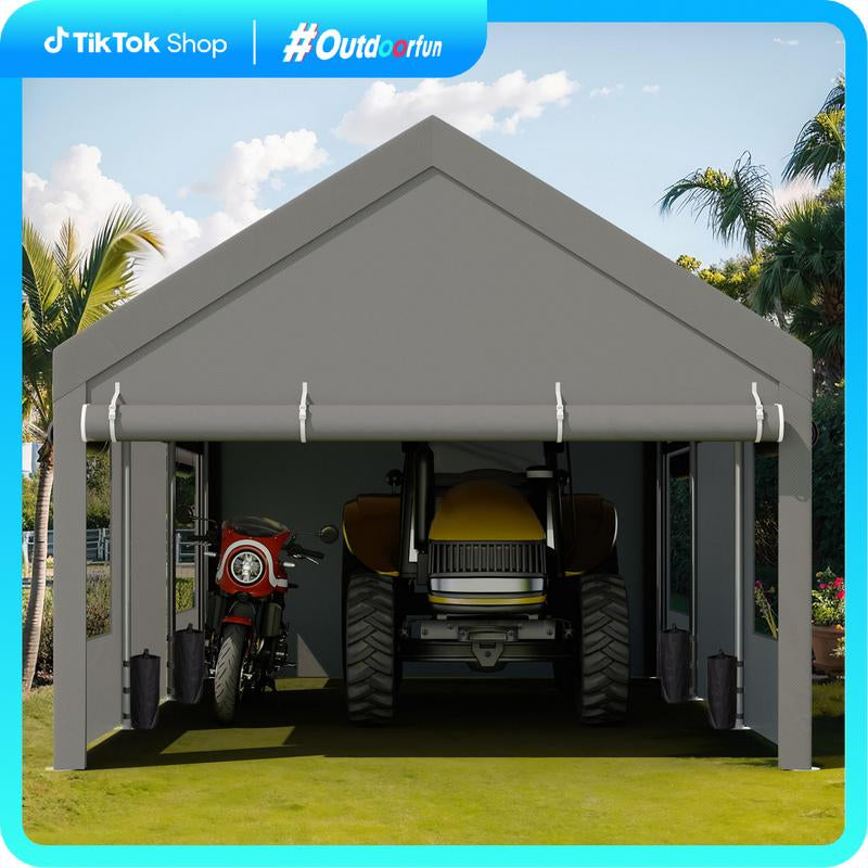 Walsunny Carport 10X20Ft Outdoor Car Canopy Portable Garage, Heavy Duty Shed Tent Port with Roll-Up Ventilated Windows & Removable Sidewalls Shelter Storage Vehicle Party Moisture Prevention