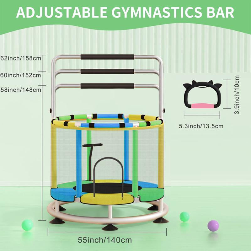 Trampoline for Kids with Basketball Hoop, 55" Toddler Trampoline Indoor & Outdoor, 440Lbs Capacity Baby Trampoline with Enclosure, No-Gap Safe Design,,Swing,Sandbag,Ring,Ocean Balls,Gifts for Boys&Girls,