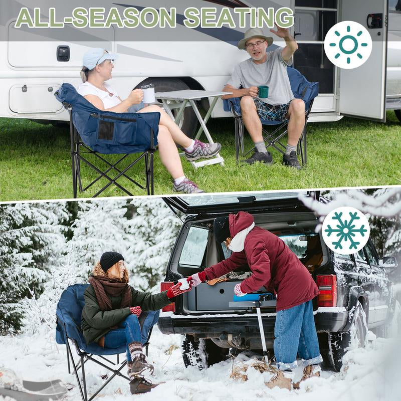 MOPHOTO Heated Camping Chair with Battery, Portable Oversized Heated Folding Chairs, Outdoor Padded Heating Lawn Chair Patio Lounge Chairs for Adults