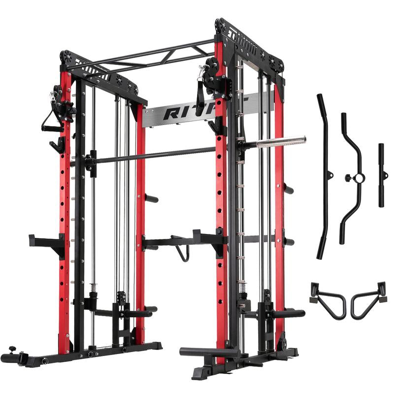 RITFIT M1 2.0 Multi-Functional Smith Machine with Powerful Storage System & Smooth Cable Crossover System for Home Gym Workouts