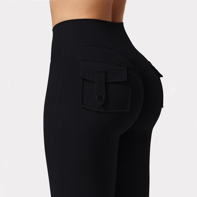 Dey Yoga High Waist Tummy Control Flare Leggings Flare Leggings with Pockets for Women Scrunch Butt Lifting Gym Yoga Pants Casual Comfy Breathable Skinny Pants for Yoga Gym Workout Running, Ladies Sportswear for All Seasons Stylish Activewear Leggings