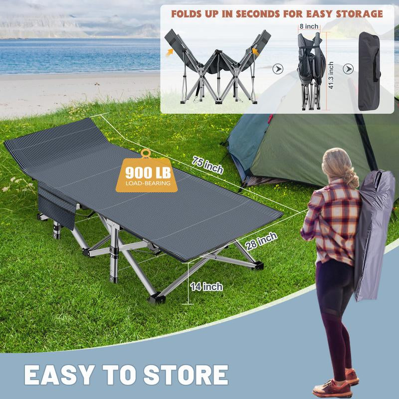 Naudacaa Folding Camping Cot with 2-Sided Mattress – Heavy-Duty, Portable Guest Bed for Camping, Travel, Outdoor & Indoor Use, Supports up to 880 Lbs