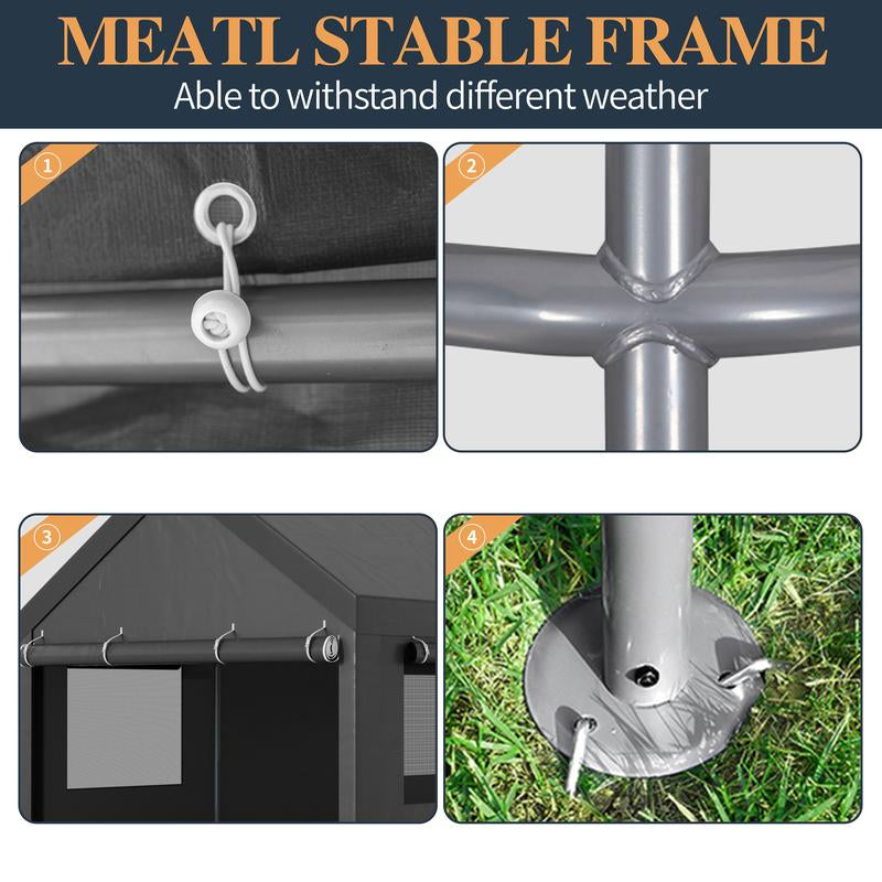 Walsunny Carport 10X20Ft Outdoor Car Canopy Portable Garage, Heavy Duty Shed Tent Port with Roll-Up Ventilated Windows & Removable Sidewalls Shelter Storage Vehicle Party Moisture Prevention
