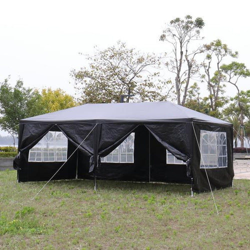 10X30Ft Outdoor Party Tent with 8 Removable Sidewalls, Waterproof PE Canopy with Windows, Patio Wedding Gazebo for Backyard Events, Black