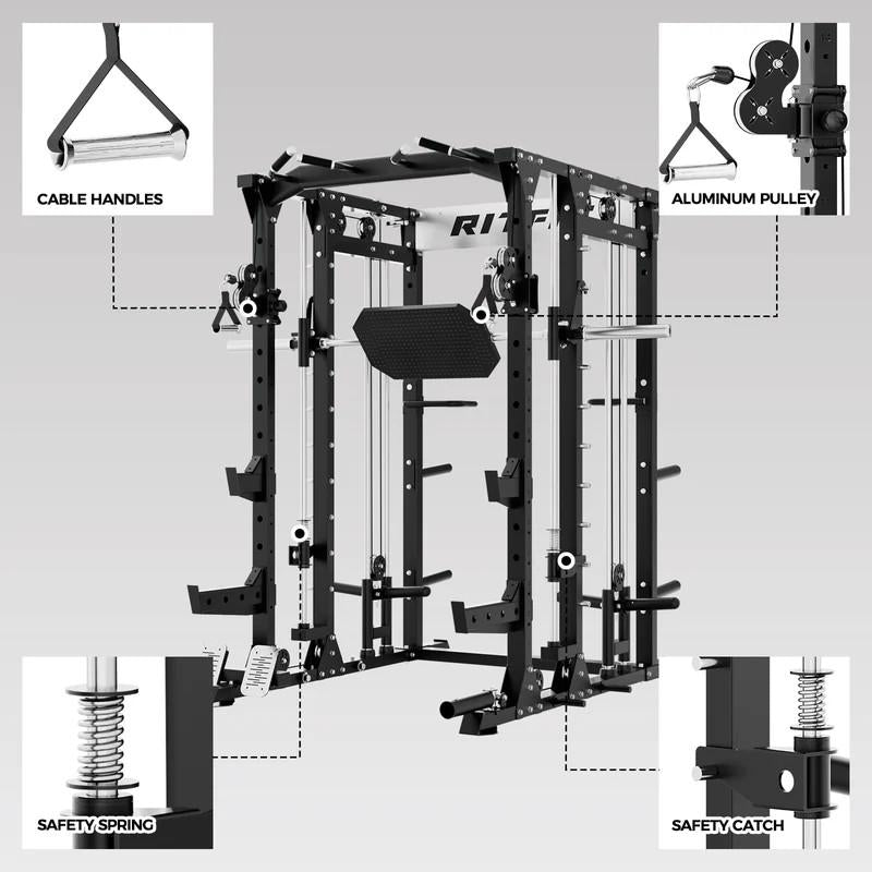 Ritfit BUFFALO Multifunctional Smith Machine with Lat Pull down and Cable Crossover for Versatile Strength Training