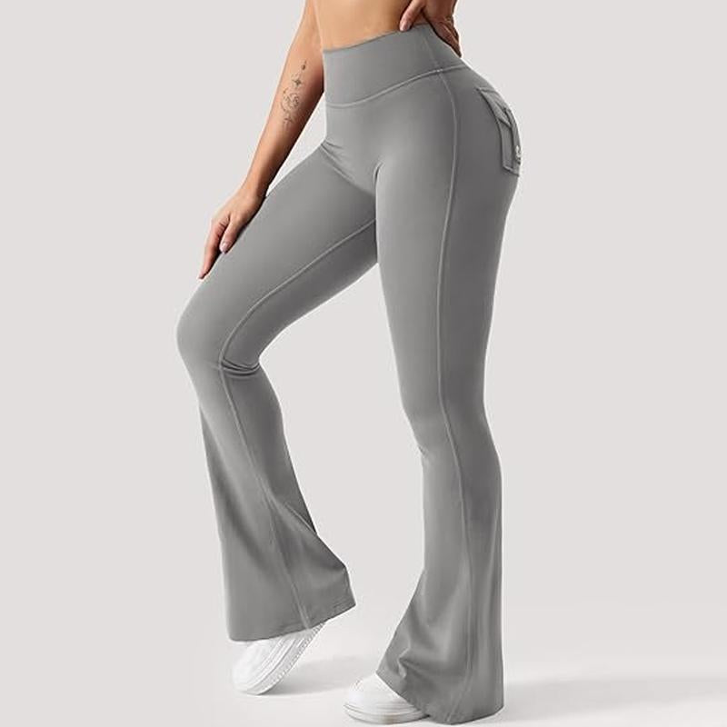 Dey Yoga High Waist Tummy Control Flare Leggings Flare Leggings with Pockets for Women Scrunch Butt Lifting Gym Yoga Pants Casual Comfy Breathable Skinny Pants for Yoga Gym Workout Running, Ladies Sportswear for All Seasons Stylish Activewear Leggings