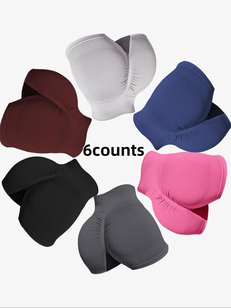 Women'S 6Pcs Solid High Waist Sports Gym Shorts, Breathable Comfortable Seamless High Stretch Skinny Shorts, Ladies Sportswear for Indoor Outdoor Wear