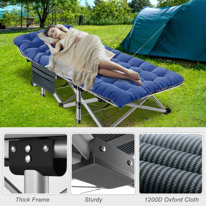Naudacaa Folding Camping Cot with 2-Sided Mattress – Heavy-Duty, Portable Guest Bed for Camping, Travel, Outdoor & Indoor Use, Supports up to 880 Lbs