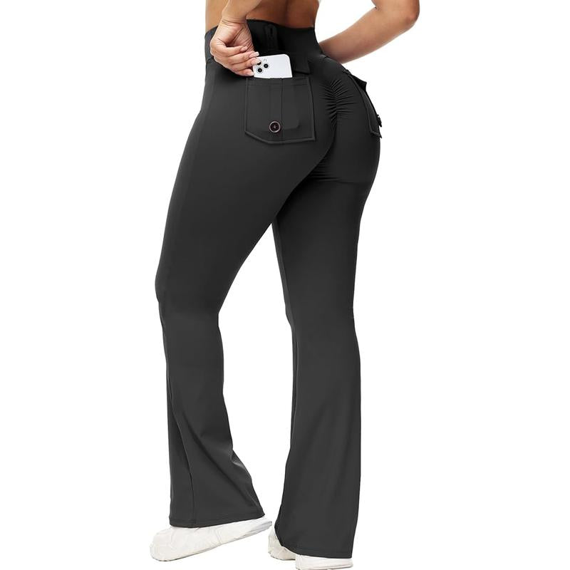 Dey Yoga High Waist Tummy Control Flare Leggings Flare Leggings with Pockets for Women Scrunch Butt Lifting Gym Yoga Pants Casual Comfy Breathable Skinny Pants for Yoga Gym Workout Running, Ladies Sportswear for All Seasons Stylish Activewear Leggings