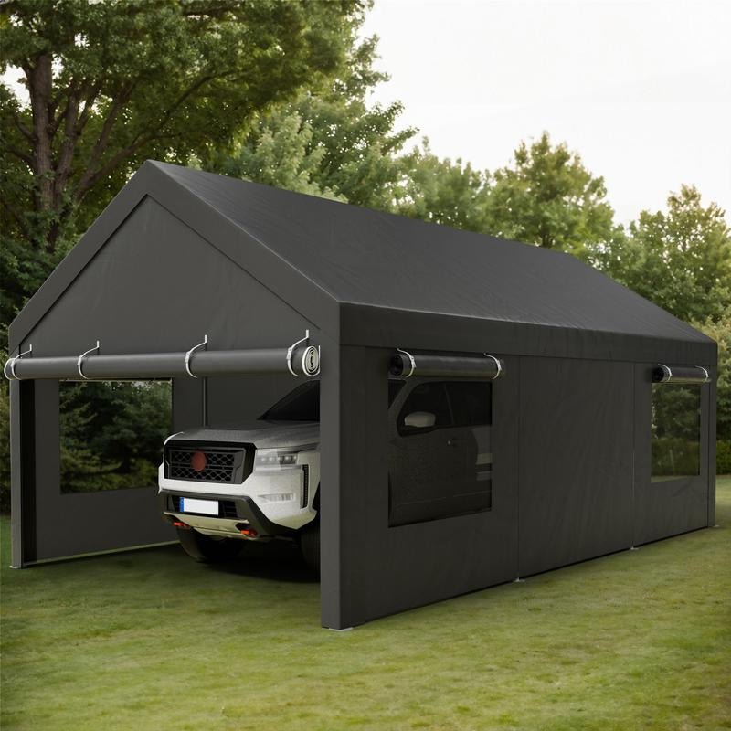 Walsunny Carport 10X20Ft Outdoor Car Canopy Portable Garage, Heavy Duty Shed Tent Port with Roll-Up Ventilated Windows & Removable Sidewalls Shelter Storage Vehicle Party Moisture Prevention