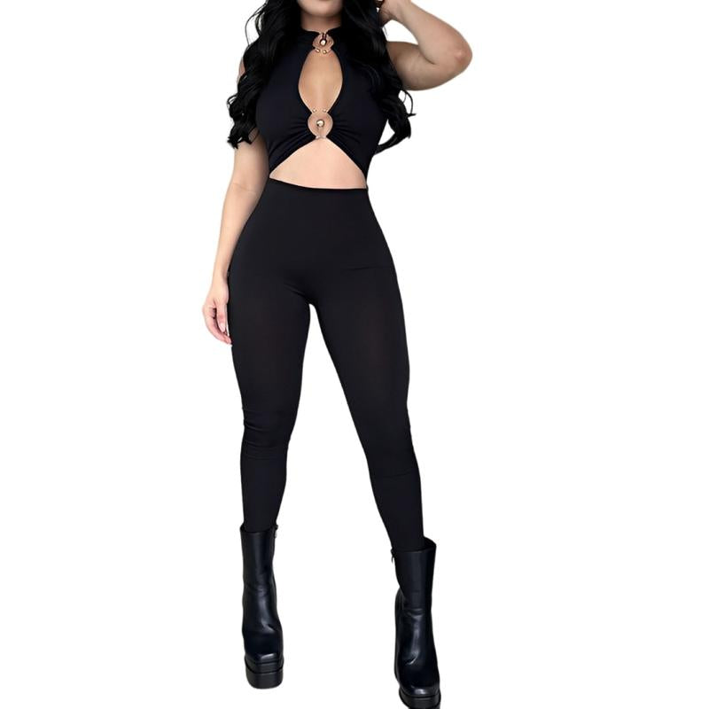 SHAPESHE Black Sleeveless Jumpsuits for Women One Piece Bodysuit Full Body Stylish Activewear Sports Outfits