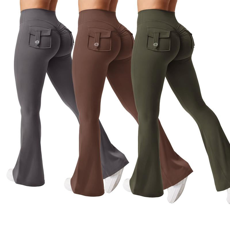 Dey Yoga High Waist Tummy Control Flare Leggings Flare Leggings with Pockets for Women Scrunch Butt Lifting Gym Yoga Pants Casual Comfy Breathable Skinny Pants for Yoga Gym Workout Running, Ladies Sportswear for All Seasons Stylish Activewear Leggings