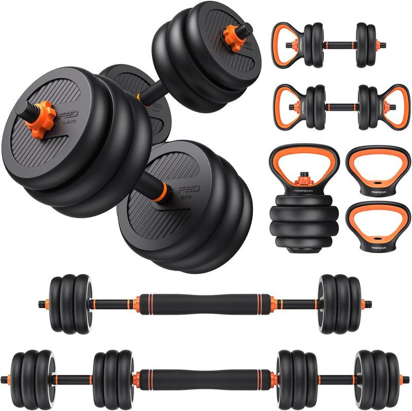 FEIERDUN 5-In-1 Adjustable Dumbbell Set 20/30/40/70/90LB – Convertible Free Weights to Barbell, Kettlebells, Push-Up Stand & Plates – Home Gym Equipment for Men & Women