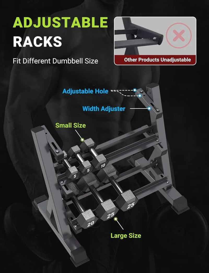 YOLEO 1100LBS Dumbbell Rack- Adjustable 3 Tier Weight Rack for Home Gym, Heavy Duty Weight Storage Organizer Dumbbell Storage Stand Holder(Rack Only) Display Shelf Multicolor